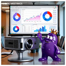 Horlat 35000 lumens projector business presentation with purple gray and navy amoeba characters in office meeting
