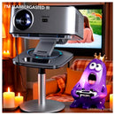 Horlat 4K projector romantic movie night with purple and dark pink amoeba characters on cozy couch with candles
