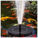 Solar bird bath fountain floating in garden pond with water spray pattern demonstration