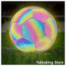 Close-up of reflective surface on size 5 training soccer ball showing luminous panels and premium quality