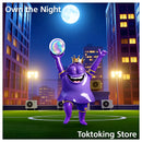 Reflective night soccer ball glowing like trophy on urban rooftop field with illuminated city background