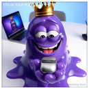 Pixar-style mutant amoeba king holding tiny Cheerdots 2 AI mouse showing ultra-portable pocket size design