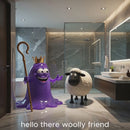 Glimbo's Woolly Buddy sheep toilet paper holder – 10-second demo showing the quirky no-drill bathroom organizer in use
