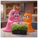 Glimsy Princess and Glimba Queen presenting the indoor herb garden kit